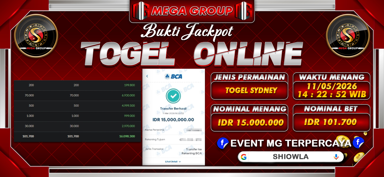 Bukti JP situs Shiowla hari Senin, 11 Mei 2026