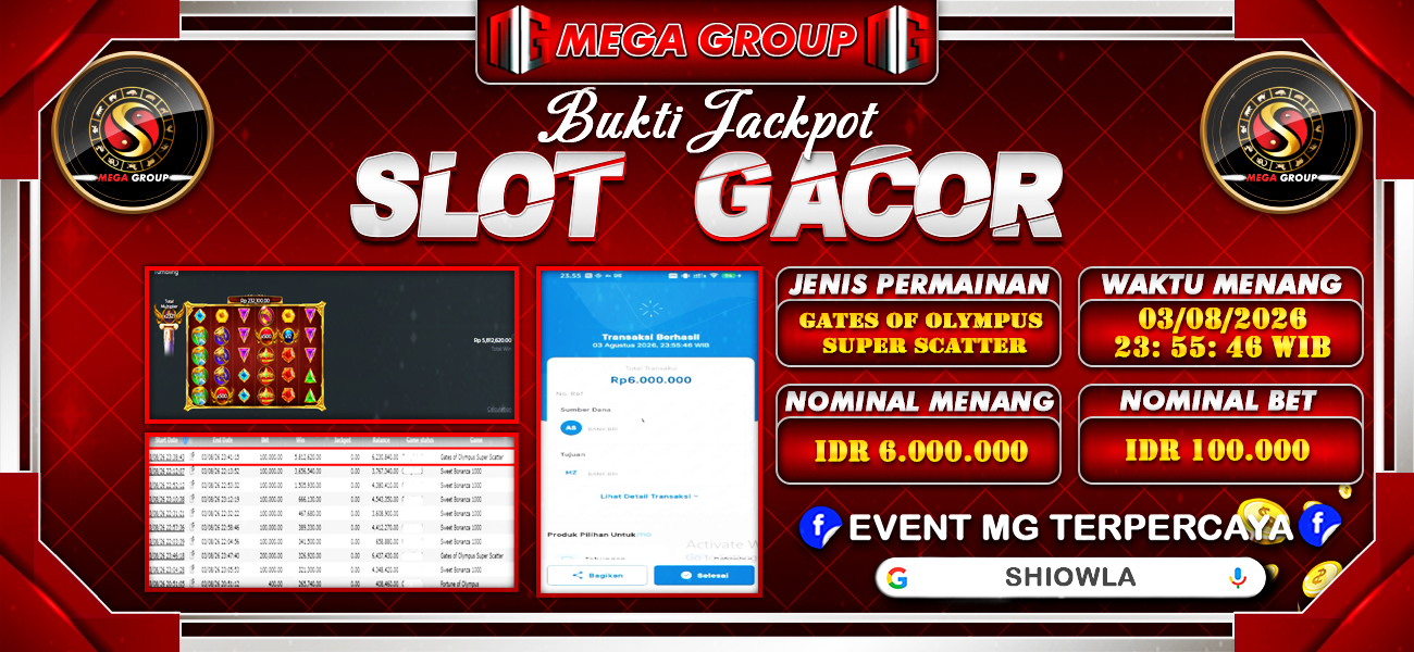 Bukti JP situs Shiowla hari Senin, 03 Agustus 2026