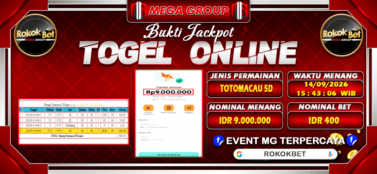 Bukti JP situs Rokokbet hari Senin, 14 September 2026