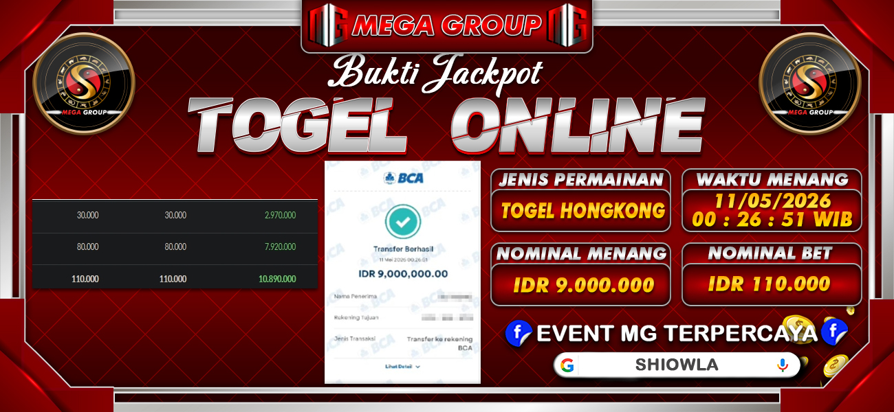 Bukti JP situs Shiowla hari Senin, 11 Mei 2026