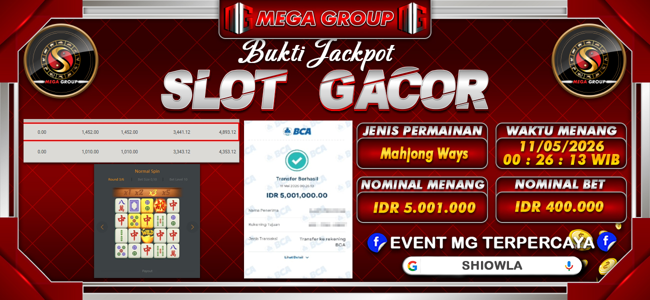 Bukti JP situs Shiowla hari Senin, 11 Mei 2026