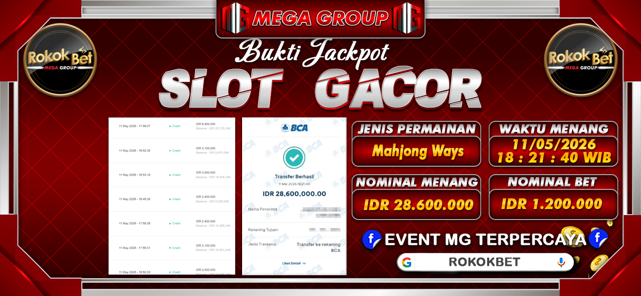 Bukti JP situs Rokokbet hari Senin, 11 Mei 2026