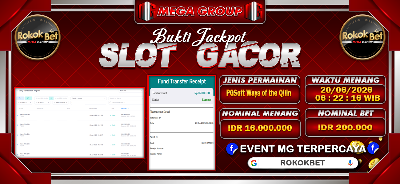 Bukti JP situs Rokokbet hari Sabtu, 20 Juni 2026