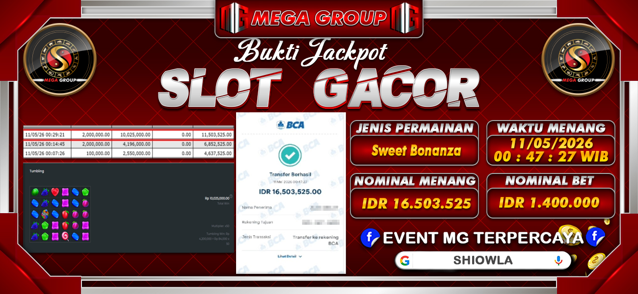 Bukti JP situs Shiowla hari Senin, 11 Mei 2026