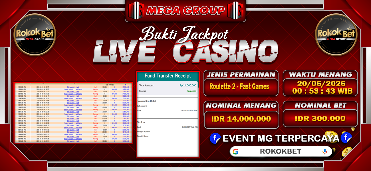 Bukti JP situs Rokokbet hari Sabtu, 20 Juni 2026