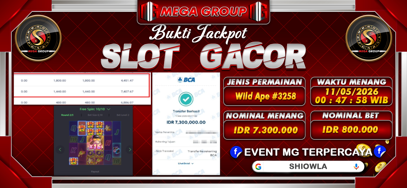 Bukti JP situs Shiowla hari Senin, 11 Mei 2026