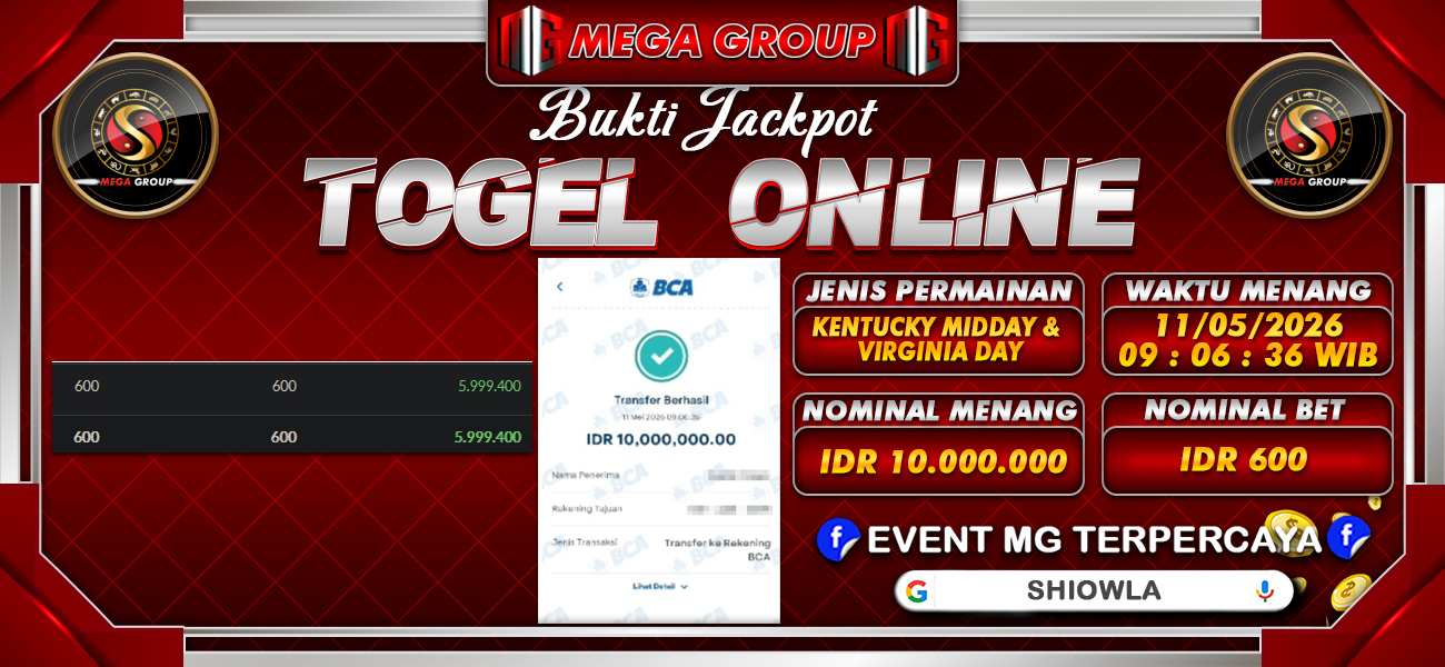 Bukti JP situs Shiowla hari Senin, 11 Mei 2026